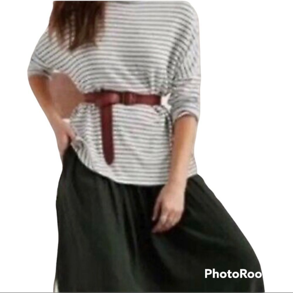Lucky Brand Woman Jersey Top Size XS White Stripe Turtle Neck 3/4 Sleeve